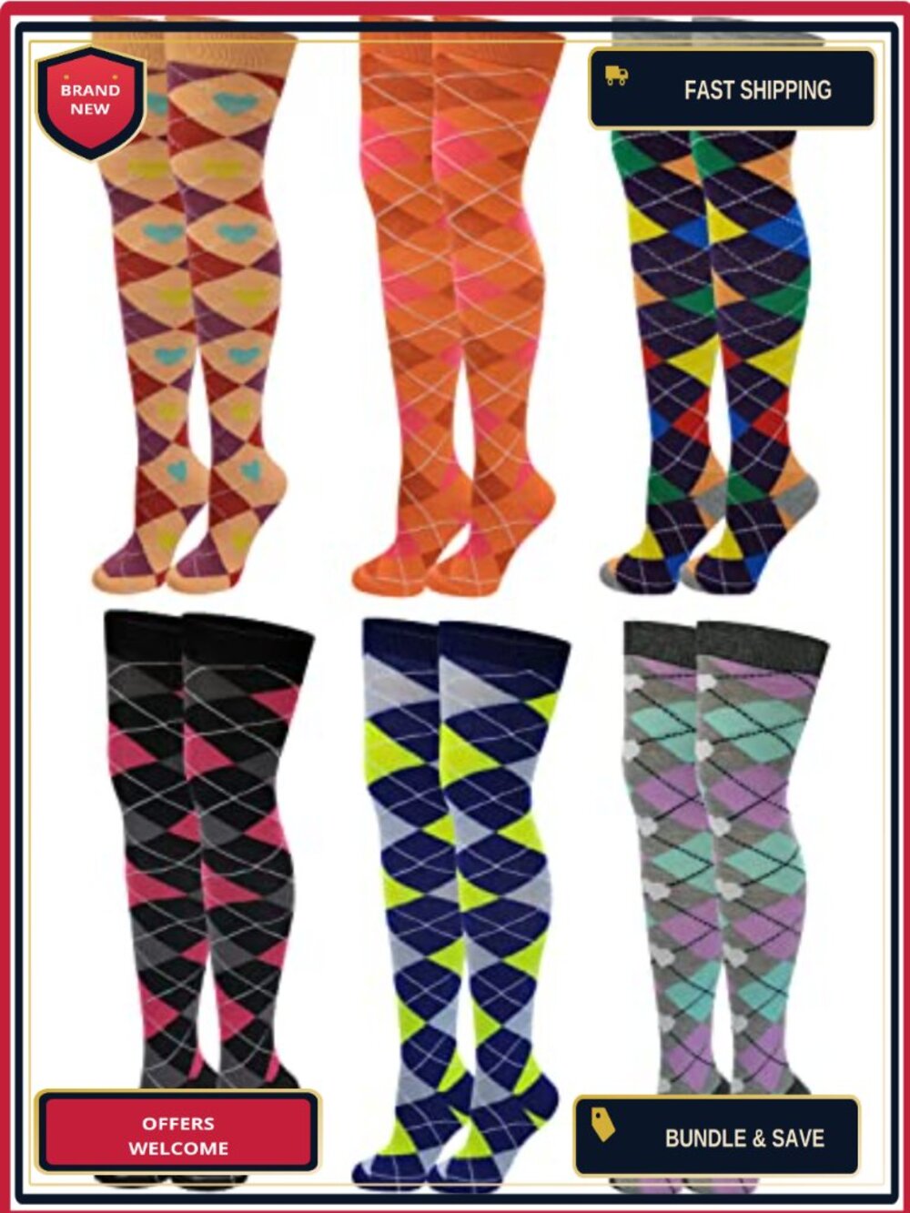 6 Pairs Women Thigh High Over the Knee Socks Polyester Spandex